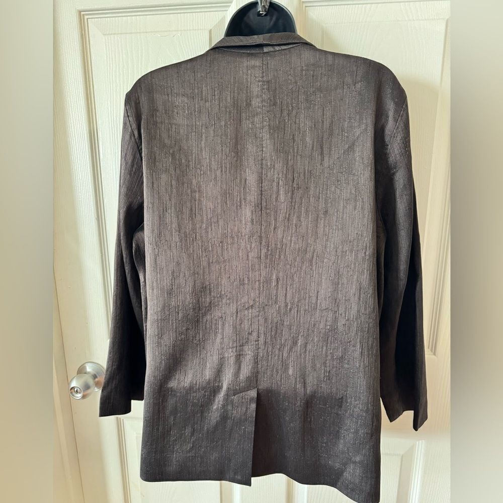EILEEN FISHER Silk Blend Brown Metallic Open Front Crepe Blazer Jacket Sz L - Picture 6 of 12